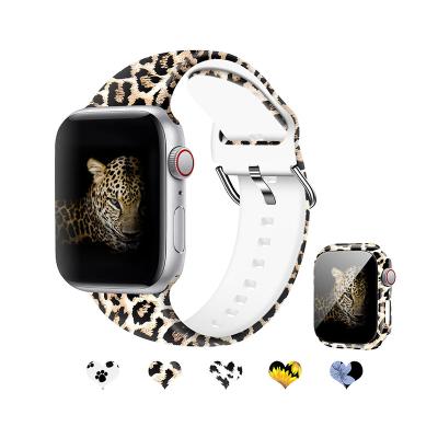 China Comfortable 3 in 1 Leopard Print Silicone Watch Case and Watch Band for Apple Watch All Series Sport Strap Band for sale