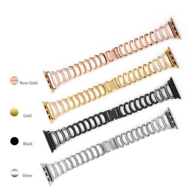 China C Pattern 44mm Metal Apple Watch Strap Luxury Adjustable Stainless Steel Apple Watch Band For IWatch 7/6/5 for sale