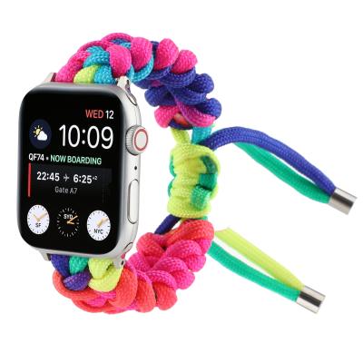 China Fashion Sports Strap Umbrella Wristband Adjustable Nylon Rope Woven Watch Band For Apple Watch 40/44mm Series 1/2/3/4/5 for sale