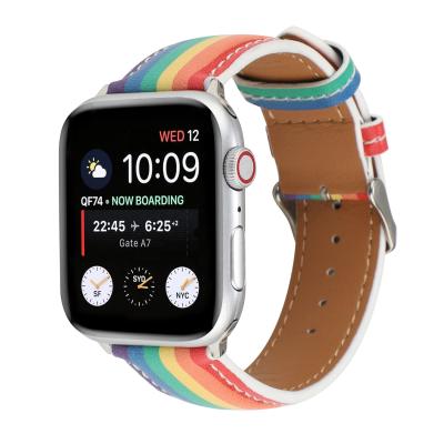 China Luxury PU Rainbow Apple Watch Band Braided Wire Leather Adjustable Strap Fashion Smart Watch 44mm For Apple Watch Series for sale