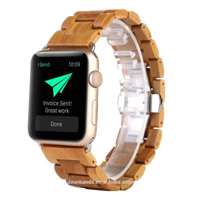 China Healthy Natural Wood Wooden Link Strap For Apple Watch 4 /3/2 Tie 38mm Band Strap Wooden Replacement 42mm With Butterfly Closure for sale