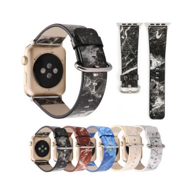 China Comfortable For IWatch Straps Watch Band Marble Pattern Leather Band, Replacement Watch Bands 38/42mm For Apple Watch Strap Genuine Leather for sale