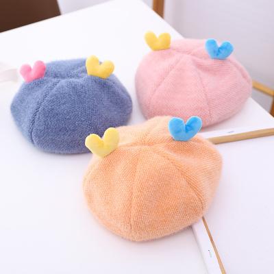 China Kids Beret Style Candy Color Autumn And Winter Girls Pumpkin Hat Heart Cut Baby Soft Wool Knitted Beret for sale