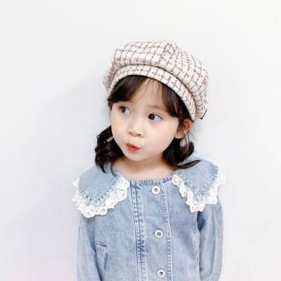 China Autumn Winter Fashion Plaid Beret Soft Wholesale Baby Girls Hat Cute Sweet Pumpkin Hat for sale