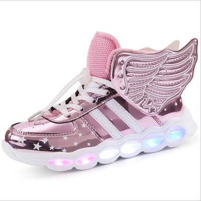 China New Flat Children's LED Shoes Luminous High Top Wing Kids Colorful USB Light Up Shoes Girls and Boys Shoes Soft Sneakers for sale