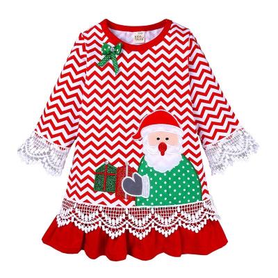 China Dry Cleaning Hot Selling 2020 New Baby Santa Embroidered Cute Christmas Red Kids Dress Long Sleeve Green Dress for sale