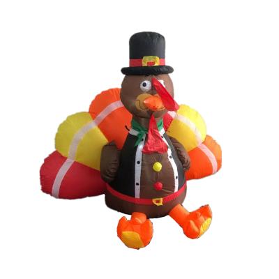 China Customized Waterproof Giant Thanksgiving Holiday Garden Party Outdoor Home Decorations Led Lights Inflatable Turkey With Pilgrim Hats for sale