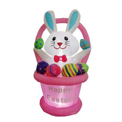 China Reusing Hot Sale 5Ft Creative Eggs And Basket Gift Party Decorations Rabbit Home Building In Bunny For Easter Outdoor Led Inflatable White for sale