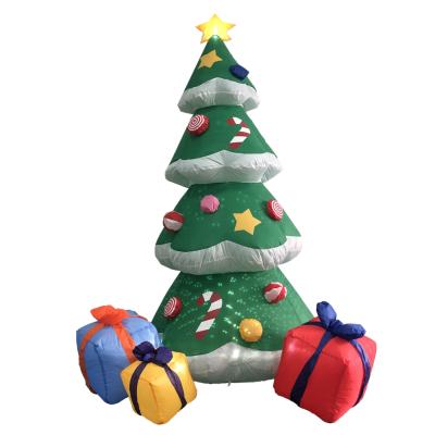 China Popular Sale Christmas LED Light Up Giant Inflatable Blow Up Yard Decoration Yard Indoor Outdoor Christmas Tree With 3 Gift Box for sale