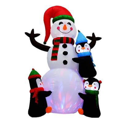 China 6ft 1.8m Yard 3d Lightweight Outdoor Lawn Waterproof Colorful Led New Year Celebrate Giant Christmas Inflatable Snowman With Three Penguin for sale