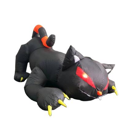 China Waterproof Outdoor Flashing Movable Black Cat Inflatables Backyard Festival Advertising Giant Airblown Halloween LED Eyes Head Decoration for sale