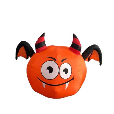 China Halloween Waterproof Front Yard Decorations Built In Outdoor Led Lights Inflatables Devil Pumpkins With Wings And Tusk for sale