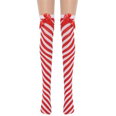 China Christmas Anti-slip Women Striped Socks For Festival Day Cosplay Santa Socks OverKnee Stockings for sale