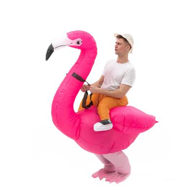 China Amazon Hot Sale Waterproof Funny Holiday Costume Inflatable Blow Up Ride On Flamingo Animal Costume For Adult for sale