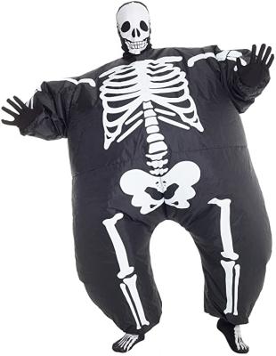 China Funny Party Cosplay Halloween Movable Fun Amazon Hot Selling Airblowen Bone Adult Full Body Skull Child Inflatable Skeleton Costume for sale