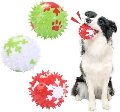 China Popular Christmas Squeaky Dog Toys Spicy Dog Chewing Balls With Snowflake Pattern Christmas Clap Ball for sale