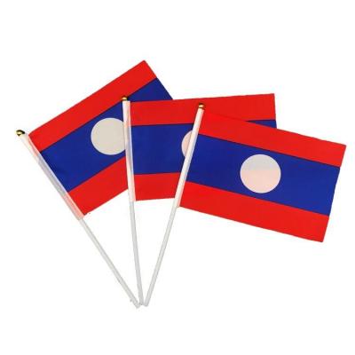 China 100%polyester Custom Table Flag Laos Hand Held Flag With Logo for sale