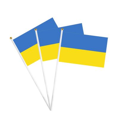 China Polyester Custom Flag Ukraine Ukrainian Hand Waving Hand Held Flag for sale