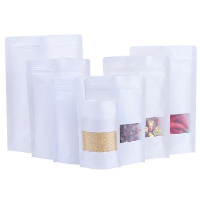 Cina Custom Craft Food Packaging Bags Resealable White Paper Zipper Moisture Proof Bag Stand Up Pouch With Clear Window in vendita