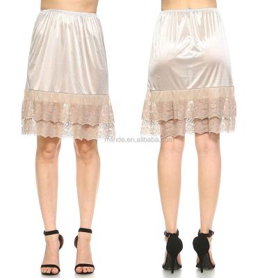 China Double Plus Size Layered Plus Size Satin Lace Skirt Extra / Half Slip for sale