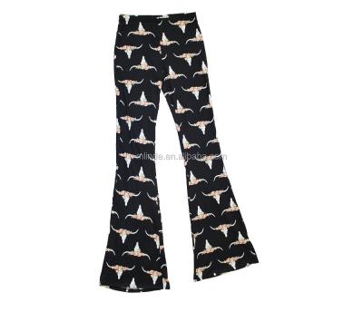 China Custom Black Plus Size Anti-pilling Cactus Cheetah Bell Bottom Anti-pilling South Western Pants With Cow Skull Print for sale