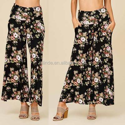 China Wholesale Breathable Rayon Palazzo Spandex Pants Floral Harem Pants Women for sale