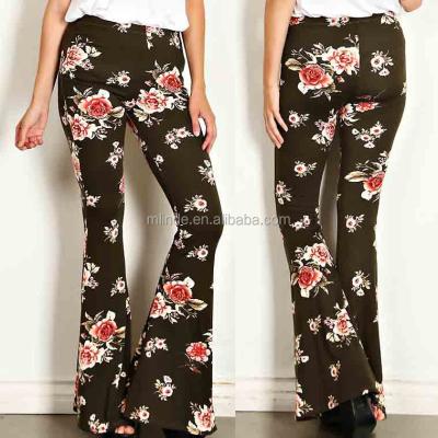 China POLYESTER Breathable Breathable 5% Sportswear 95% SPANDEX FLORAL PRINT PALAZZO KNIT PANTS Wide Leg Pants Fashion for sale