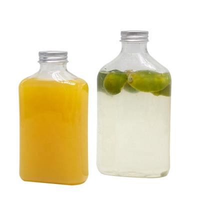 China food & Beverage Packaging Disposable Plastic PET Beverage Tea Milk Juice Flat Square Bottle With Cover for sale