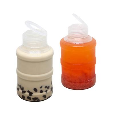 China food & Disposable Plastic PET Beverage Milk Tea Beverage Packaging 300ml 500ml Flat Round Juice Bottle With Cover for sale