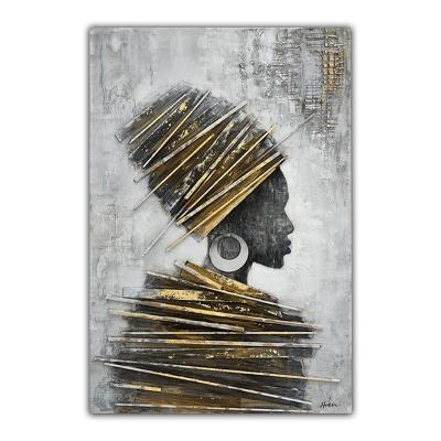 China 100% Pure Handmade Abstract African Metal Texture Creative Girl Oil Painting For Home Decoration for sale