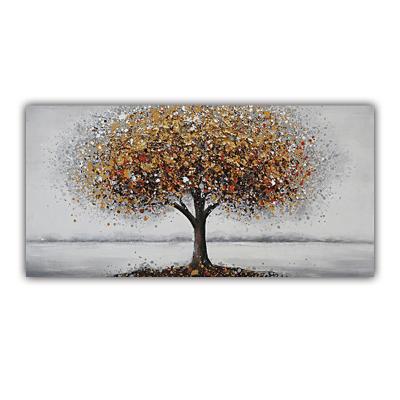 China Popular Handmade Abstract Oil Painting Landscape Tree Yellow Wall Painting For Hotel Decor Home Paintings for sale