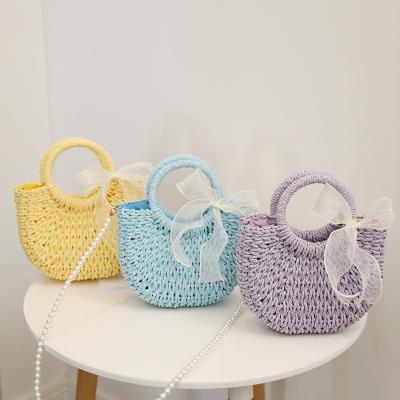 China Microfiber 2022 Summer Hot Sale Fashion Handmade Straw Scarf Candy Macarons Colors Beach Vacation Leisure Rainbow Cute Bags for sale