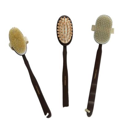 China Natural Boar Long Handle Bath Brush Custom Logo Wooden Balls Wooden Body Brush Massage Stiffening Exfoliating Long Handle Body Bath Shower Brushes for sale