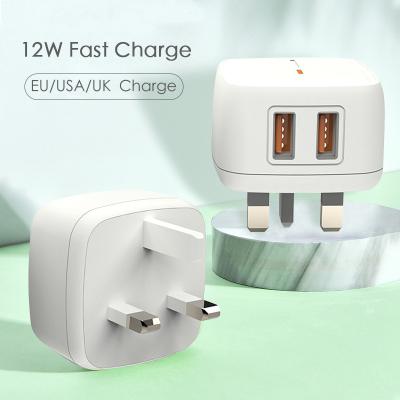 China Dual Cell Phone 5V 2.4A USB Wall Charger Plug Charger 12W UK USB Charging Tool LED 2 Ports Power Adapter Charging Fast Charging for sale