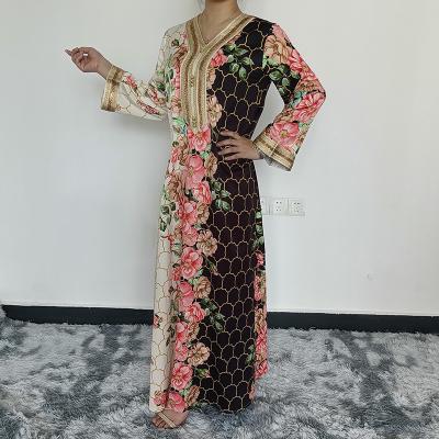 China Others New Design Islamic Clothing Women Abaya Muslim Clothing Modern Floral Printing Abaya Muslim Dress for sale