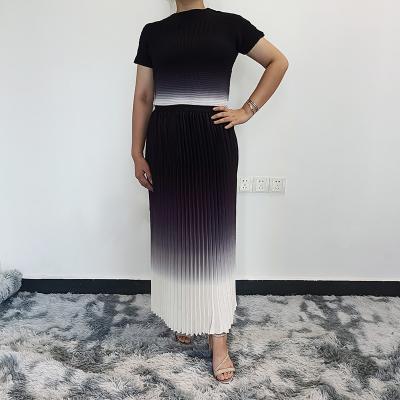 China African Print Wholesale Customized African Clothing Elegant Gradient Color Pleat Design Pleated Dresses High Quality for sale