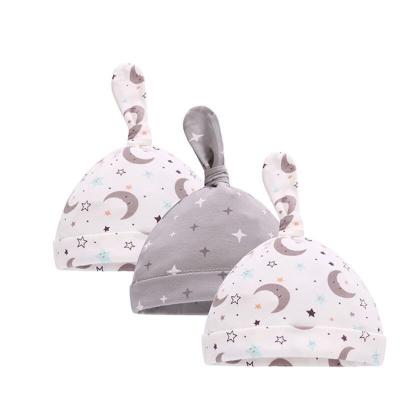 China Soft Breathable Cotton 3 Pieces/Pack Of Cute Printed 100% Printed Baby Hats Newborn Cotton Baby Hats for sale