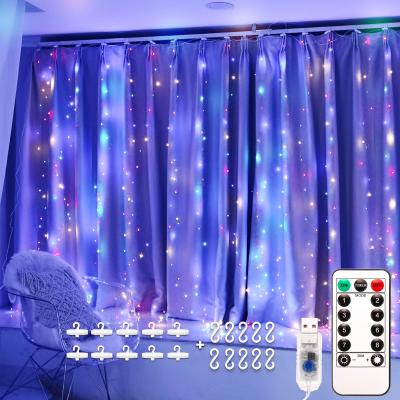 China Curtain Light Amazon LED String Lights Christmas 300LEDs Ramadan Decoration Lights Holiday Lighting Star Curtain 3x3m Multicolor Decorative for sale