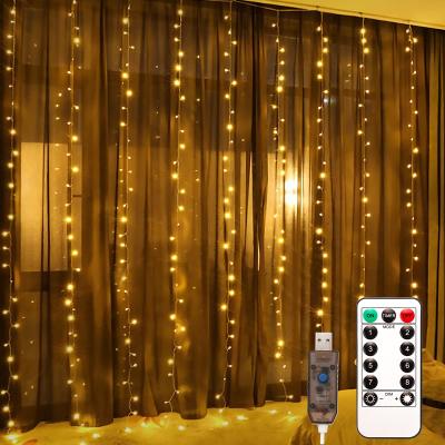 China Decorative Warm White Christmas Ramadan Decoration Lights Holiday Lighting 300LEDs Curtain 3x3m Curtain Light LED String Lights for sale