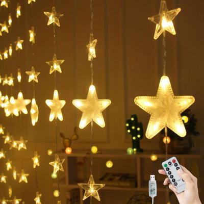 China 144LEDs Decorative Warm White Christmas Star Curtain Light Lux LED String Lights Fairy Star Curtain Decoration Lights Holiday Lighting for sale