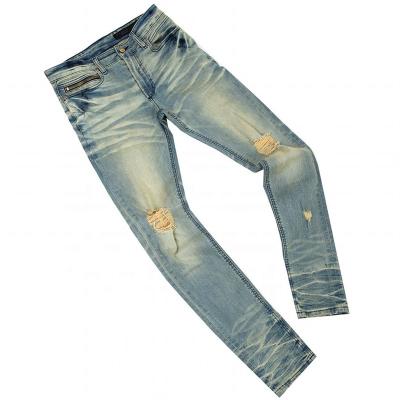 China Custom Color New Fashion Designer Men's Fade Proof Hg Logo Zipper Distressed Skinny Baggy Jeans Pants for sale