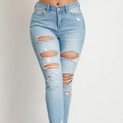 China Breathable Customization Ripped Ladies Tight Jeans High Waist Plus Size Women Jeans for sale