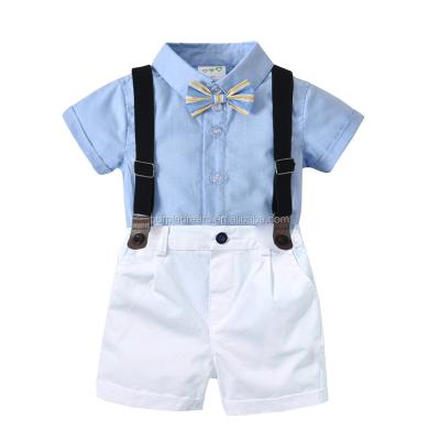 China 2021 Spring Formal Gentleman Style Short Sleeve Handsome Shirt With Suspender Shorts Baby Boy Clothing Set for sale