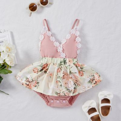 China Sweet COTTON Lace Baby Romper Dress 2022 Printed Kids Clothing for sale