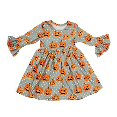 China Boutique Washable Milk Silk Printed Children Fall Clothing Halloween Girl Shirt Dress for sale