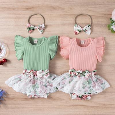 China Cotton Cotton Ribbed Tutu Infant Rompers Summer Baby Floral Printed Romper For 0-24 Months for sale