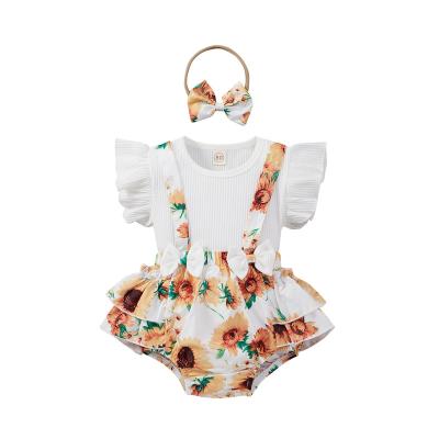 China 2022 New Arrival Breathable Baby Sunflower Printed Romper With Bow for sale