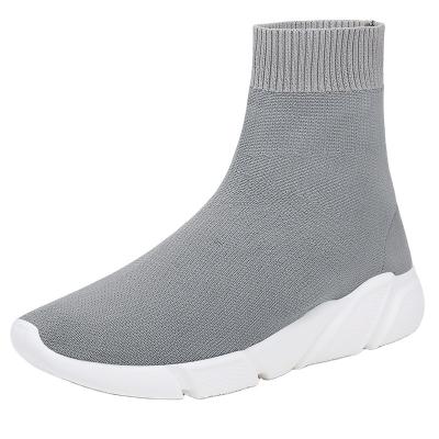 China H2- 7008 New fashion rubber socks elastic shoes knitted thick bottom flat classic high top men and women casual sneakers for sale