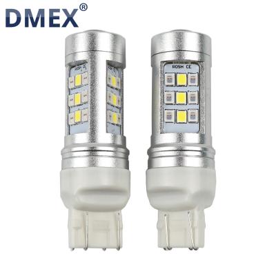 China DMEX T20 W21/5W 7443 LED Car Tail Light Dual Color White and Yellow Auto Brake Turn Signal Light LED DRL and Reverse DRL 12V for sale