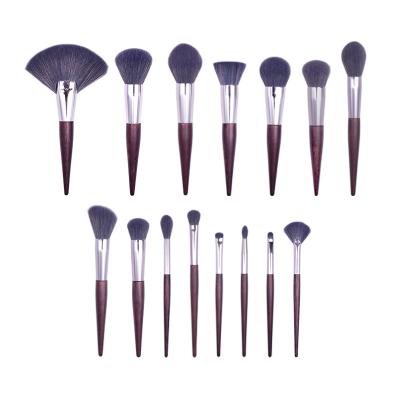 China Angular Blush Kuulee Wooden Handle Hair Beauty Makeup Nylon Set Brush 15pcs Custom Logo Wholesale for sale